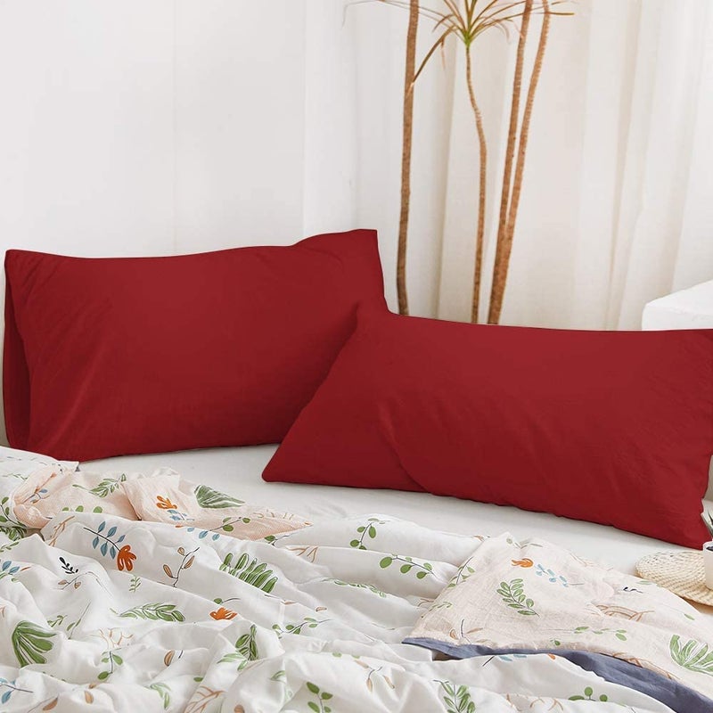 BEDSUM Microfiber Queen Pillowcases Set of 2, Soft Wrinkle Resistant and Easy Care Pillow Cases with Envelope Closure for Kids, 20x30 inches, Wine Red - Image 2